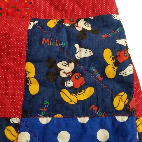 vtg handmade mickey mouse quilt blanket throw crib 36x51" red - Picture 5 of 14